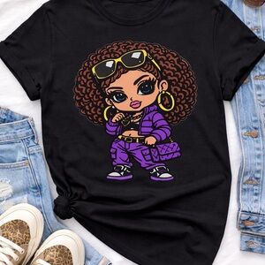 Black T-Shirt with Cartoon Character Design